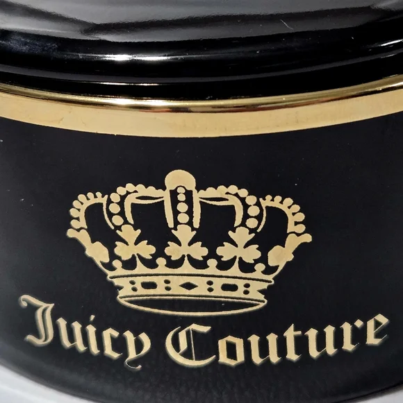 NEW Juicy Couture Black and Gold Bow Ceramic Trinket Jar with Lid, 5 Inches NWT - Picture 2 of 5